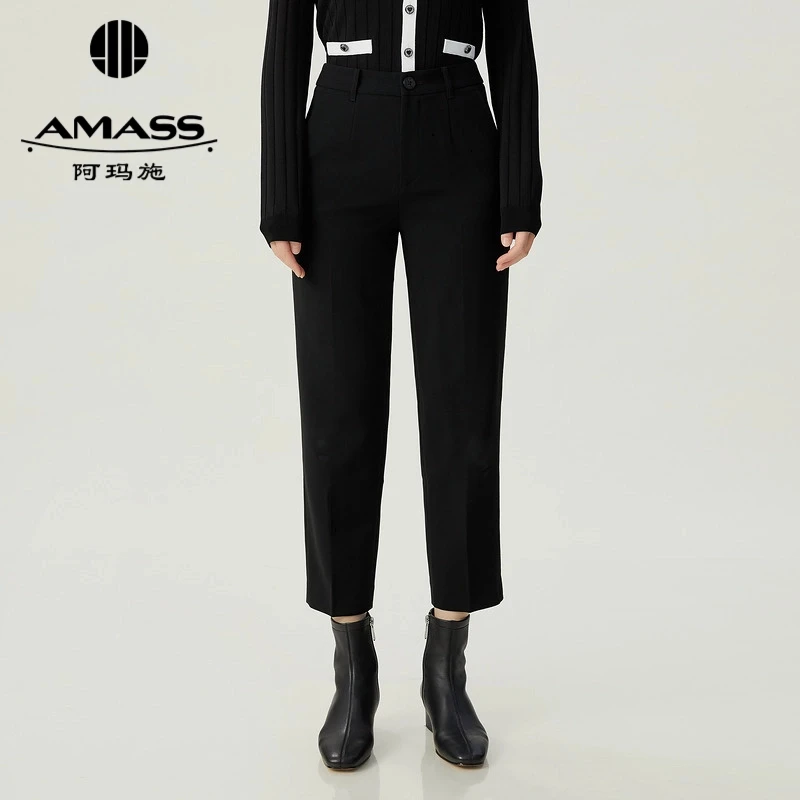 阿玛施AMASS经典招牌款三醋酸通勤直筒烟管裤中腰九分西裤5100602