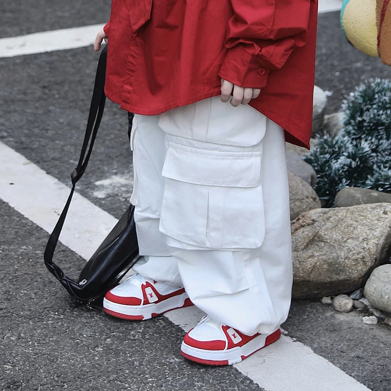 【现货】Jimmy妈童装 白衣卿相 春季新款儿童多口袋百搭白色工装裤