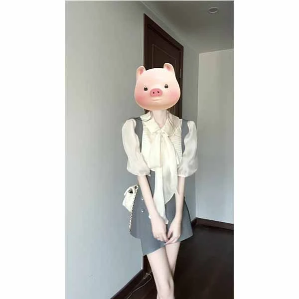 气质御姐穿搭一整套女夏季高级感蝴蝶结衬衫高腰背带裤裙两件套装