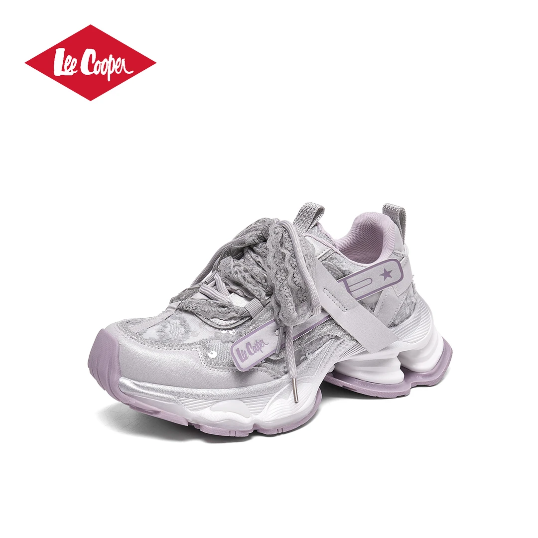 LEE COOPER【霁月清风】蕾丝透气老爹鞋女2025款网面厚底运动鞋潮鞋