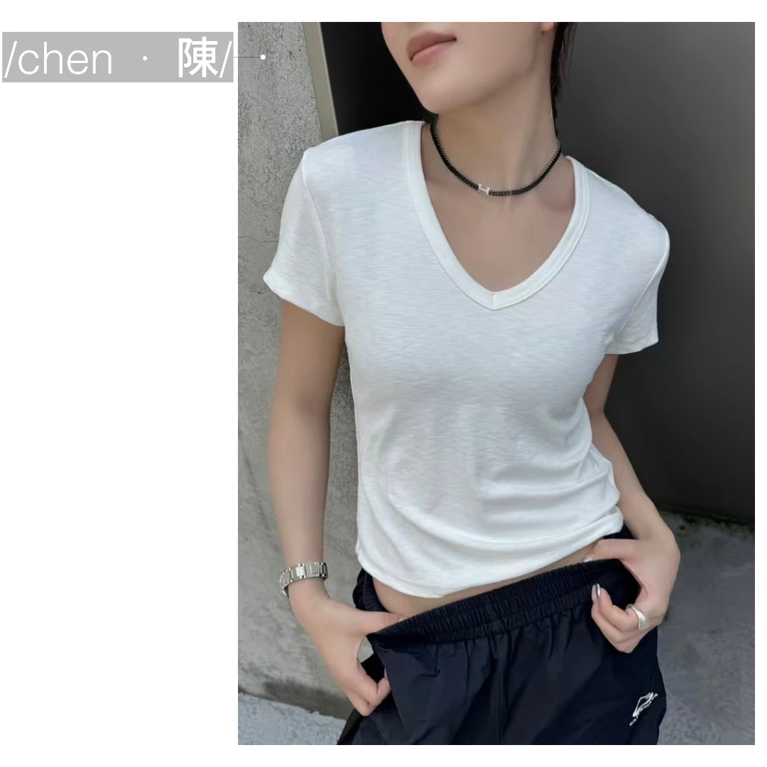 chen·陳夏季【轻薄V领】简约休闲百搭短款T恤