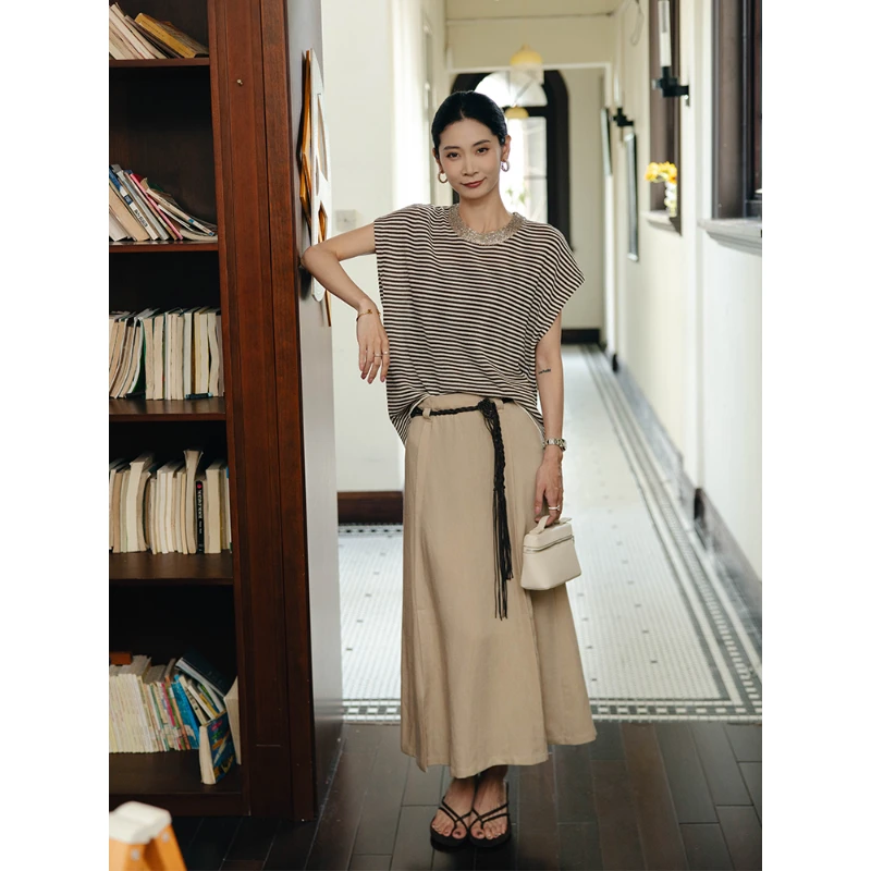 CHENSMCHEN 纯色简约休闲半身裙女夏季时尚百搭显瘦裙子CSQ6658YW