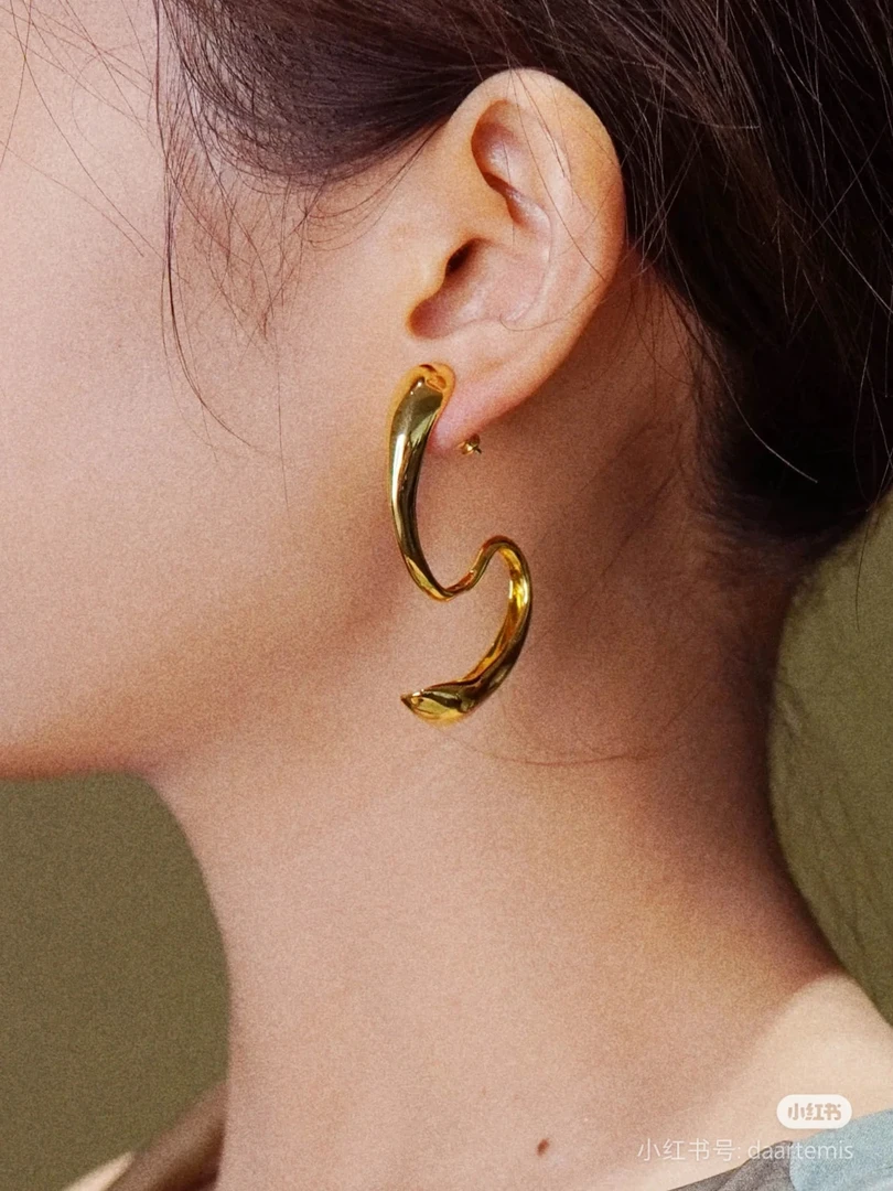 合金耳饰 【刘彤推荐】达弥蝎尾蕉两花瓣组合S形大耳坠