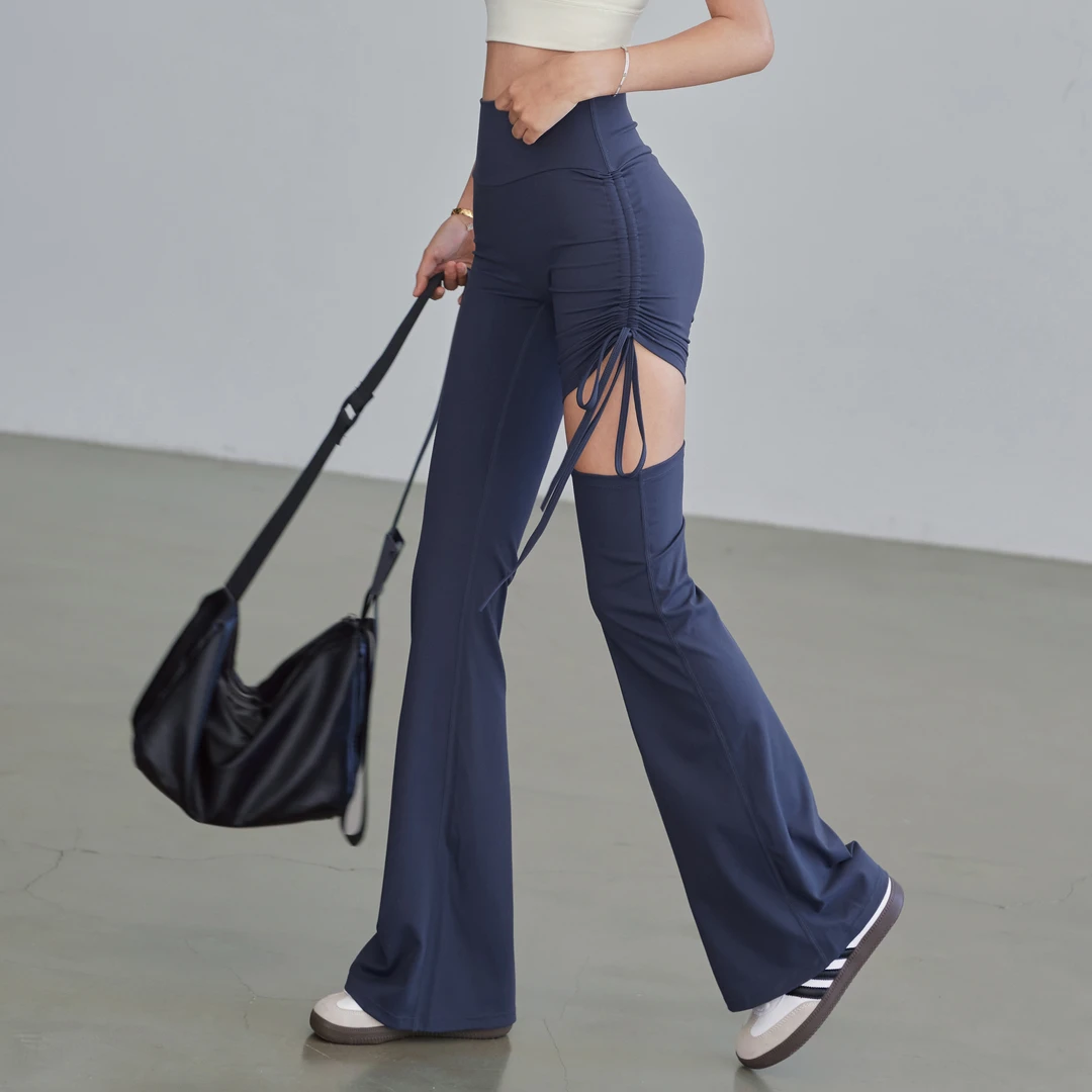 岚纹个性提臀喇叭裤跑步健身裤女性感普拉提瑜伽裤速干抽绳运动秋