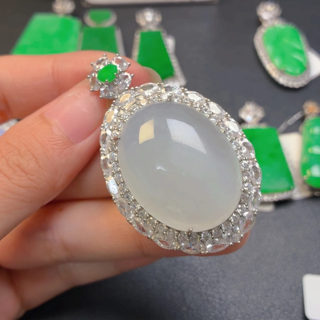 翡翠银S925镶嵌吊坠(不含链)