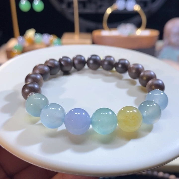 翡翠未镶嵌吊坠(不含链)翡翠高冰七彩手串