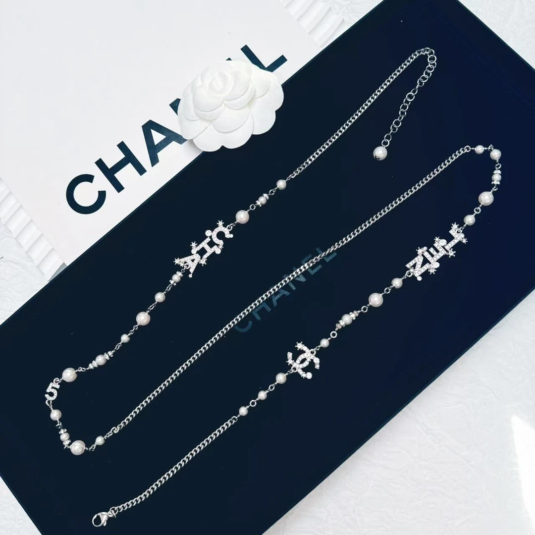 95新 Chanel/香奈儿 柚礼中古/香奈儿满钻字母珍珠项链LZ502125
