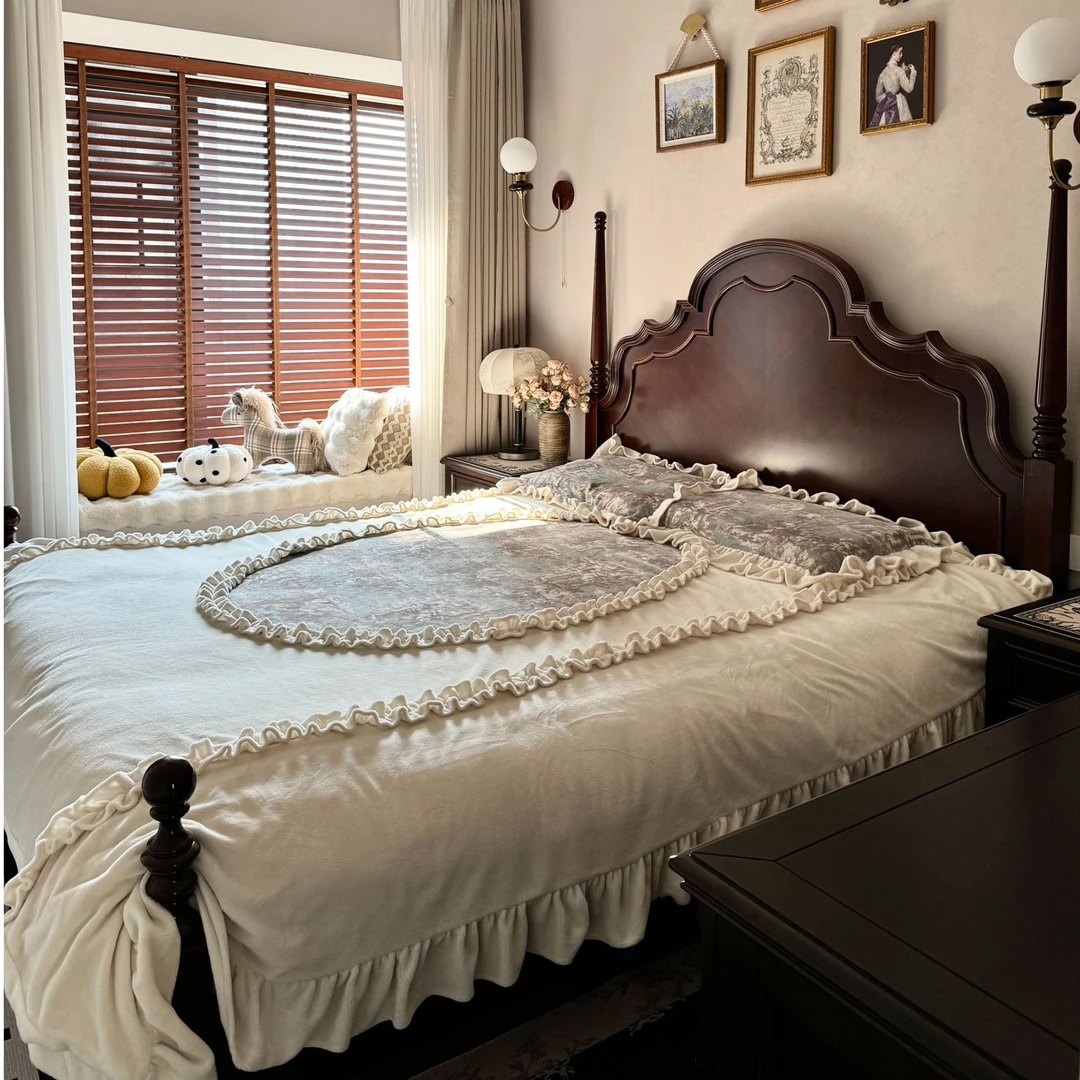 【晓光家】复古法式风牛奶绒四件套公主床裙款秋冬保暖绒