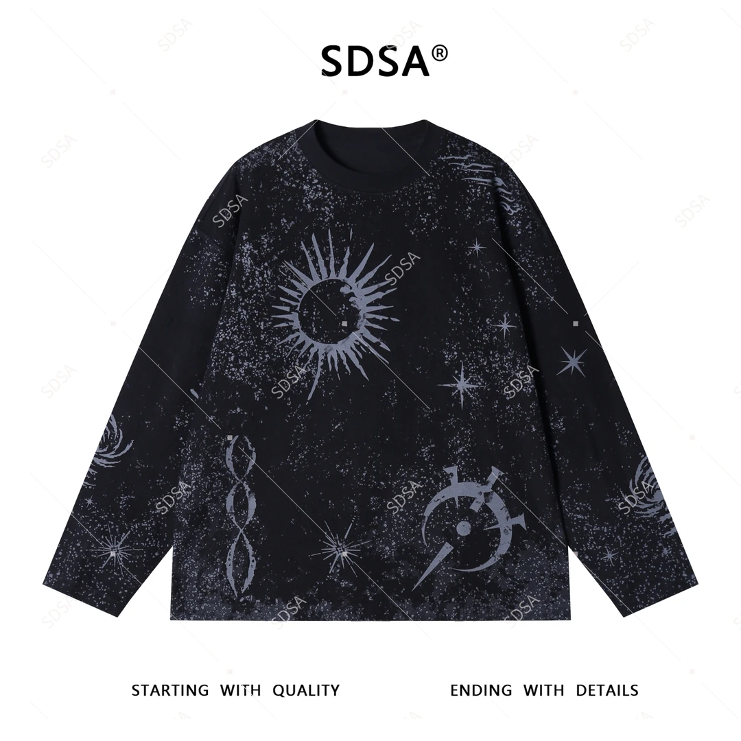 SDSA男士2025新款轻奢痞帅男装简约撞色印花套头与圆领卫衣百搭