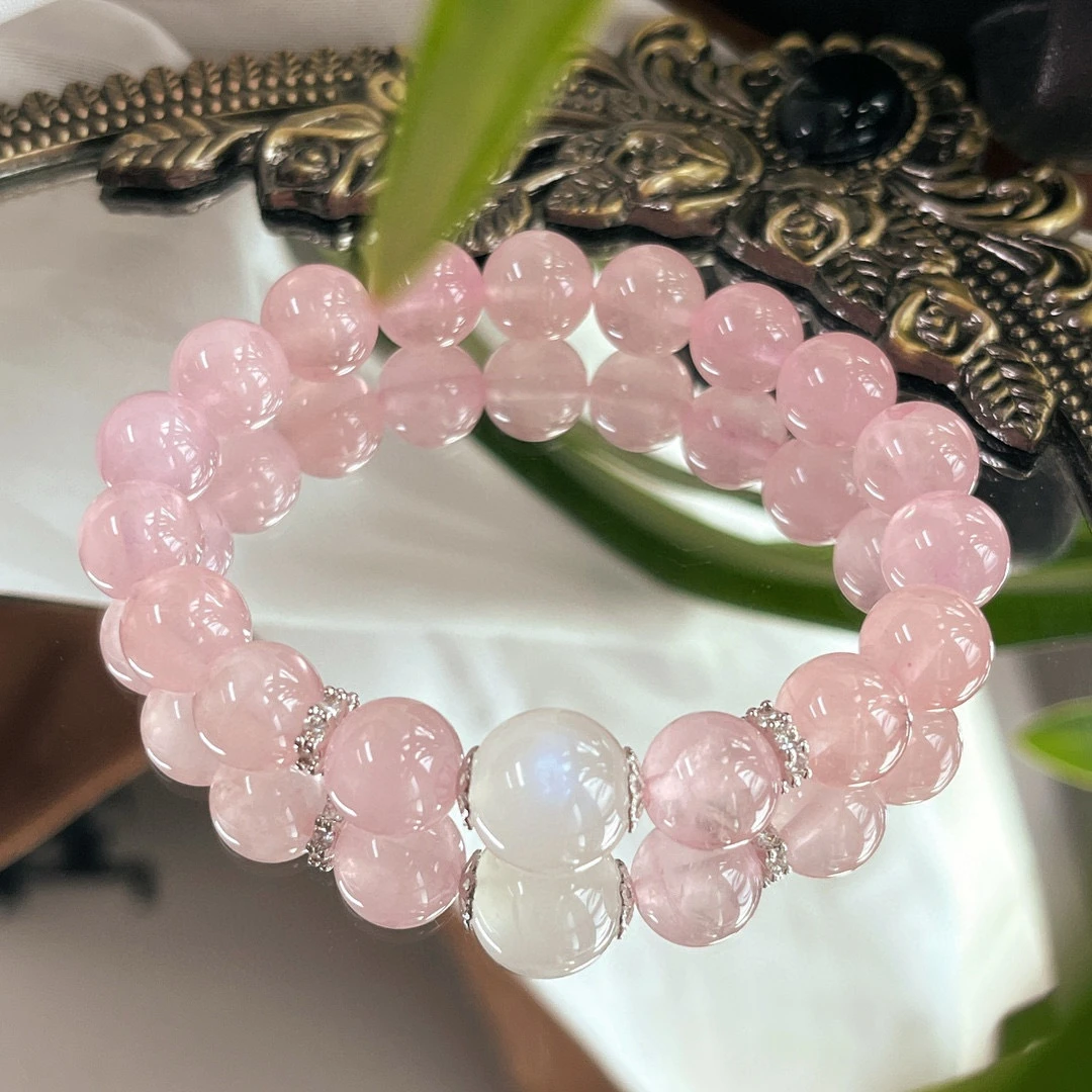 白月光月光石手串女手链马粉饰品8mm圆珠天然粉