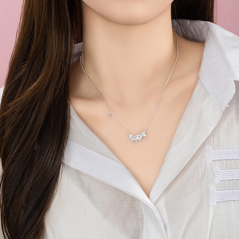 坠链均925银合成锆石 蝴蝶纯银925项链女小众设计轻奢款锁骨吊坠