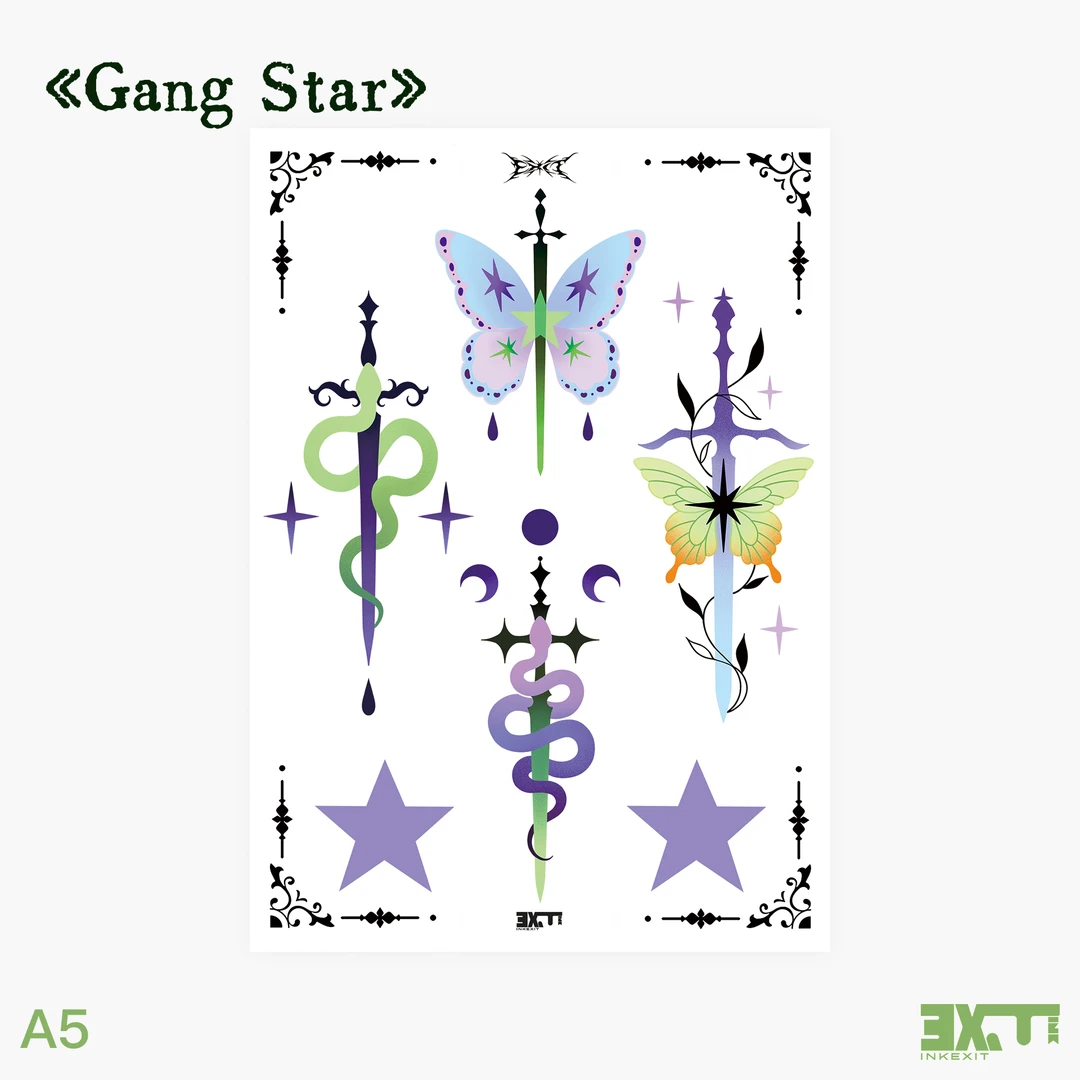 INKEXIT原创jojo纹身贴动漫蝴蝶星星蛇防水持久不反光cosplay贴纸