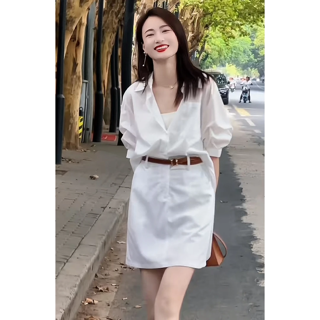 2025春季新款高腰时尚显瘦衬衫连衣裙女法式气质小众设计轻奢短裙