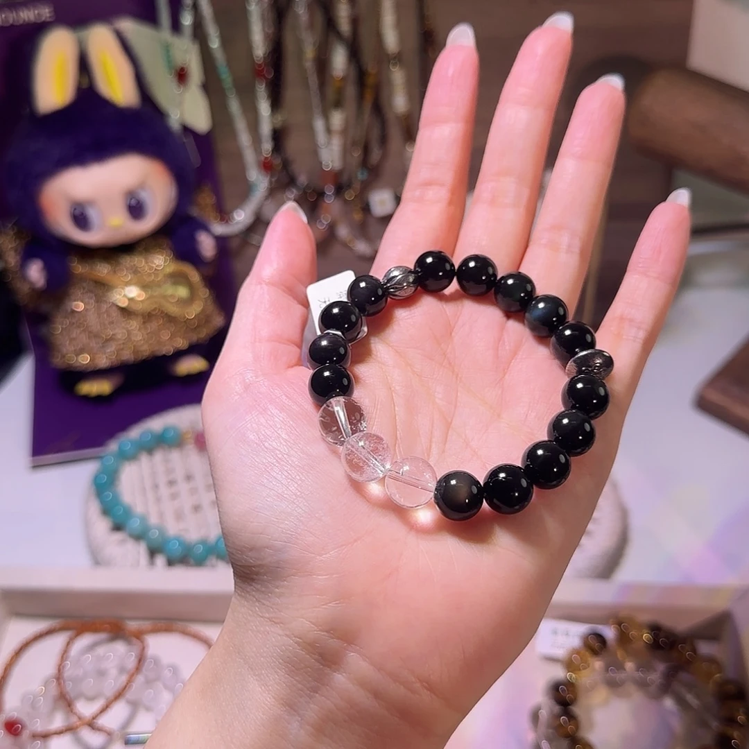 纯铜石英石黑石白阿赛手串默认微瑕