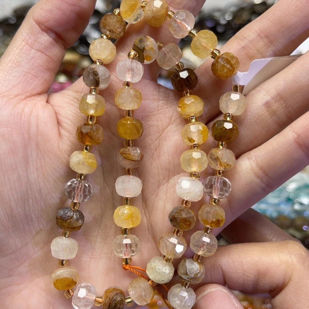 玛瑙/玉髓散珠天然黄浇花卡8➕长条38厘米