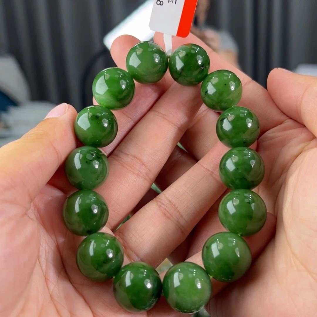 手链未镶嵌和田玉俄料碧玉乌兰海辣绿卡16圆珠