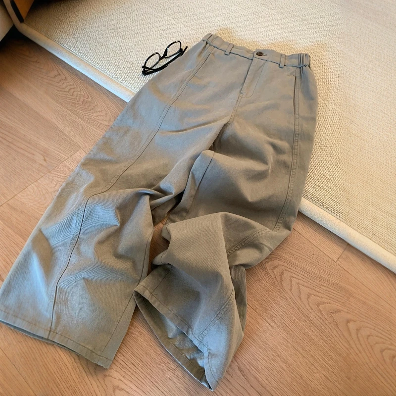 卡其色遮跨显瘦阔腿裤女2025夏季新款气质简约休闲九分裤直筒裤
