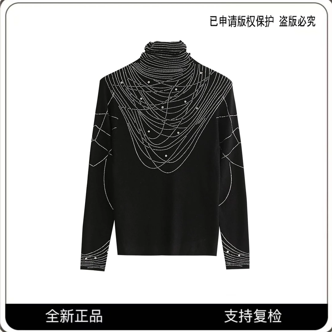 【香港中奢COCO】高级感黑色细闪轻奢风长袖半高领打底针织衫TT162