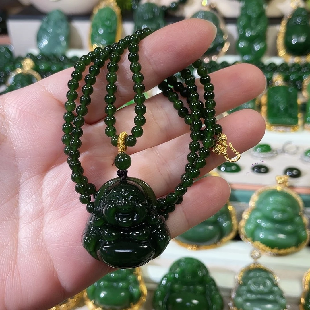 和田玉（碧玉）未镶嵌颈饰帝王绿佛公30mm