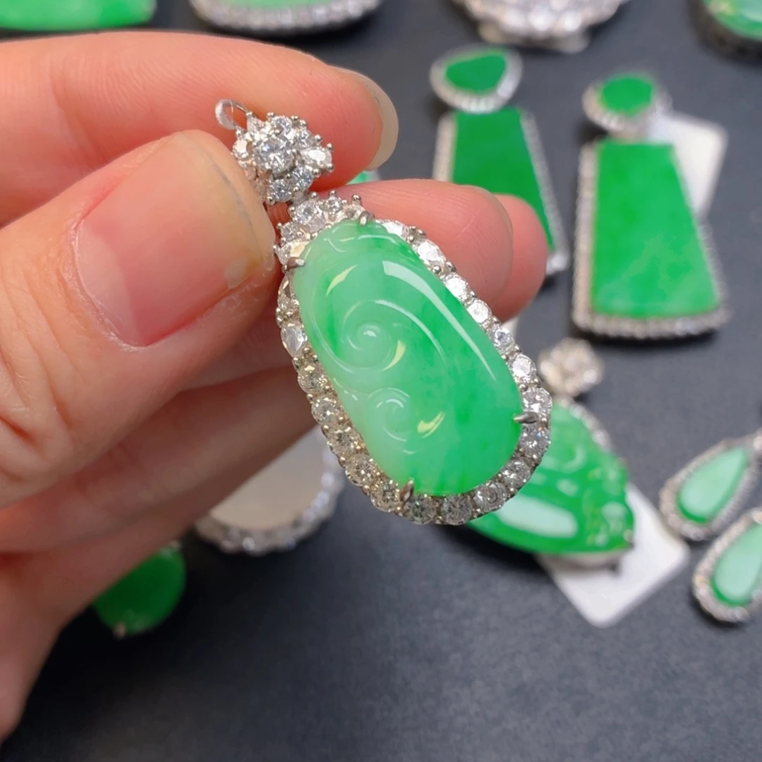 翡翠银S925镶嵌吊坠(不含链)