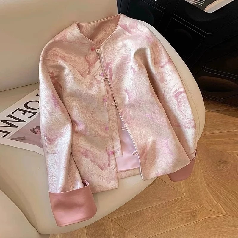 新中式国风女装盘扣上衣2025春季新款高级感复古宽松显瘦提花外套