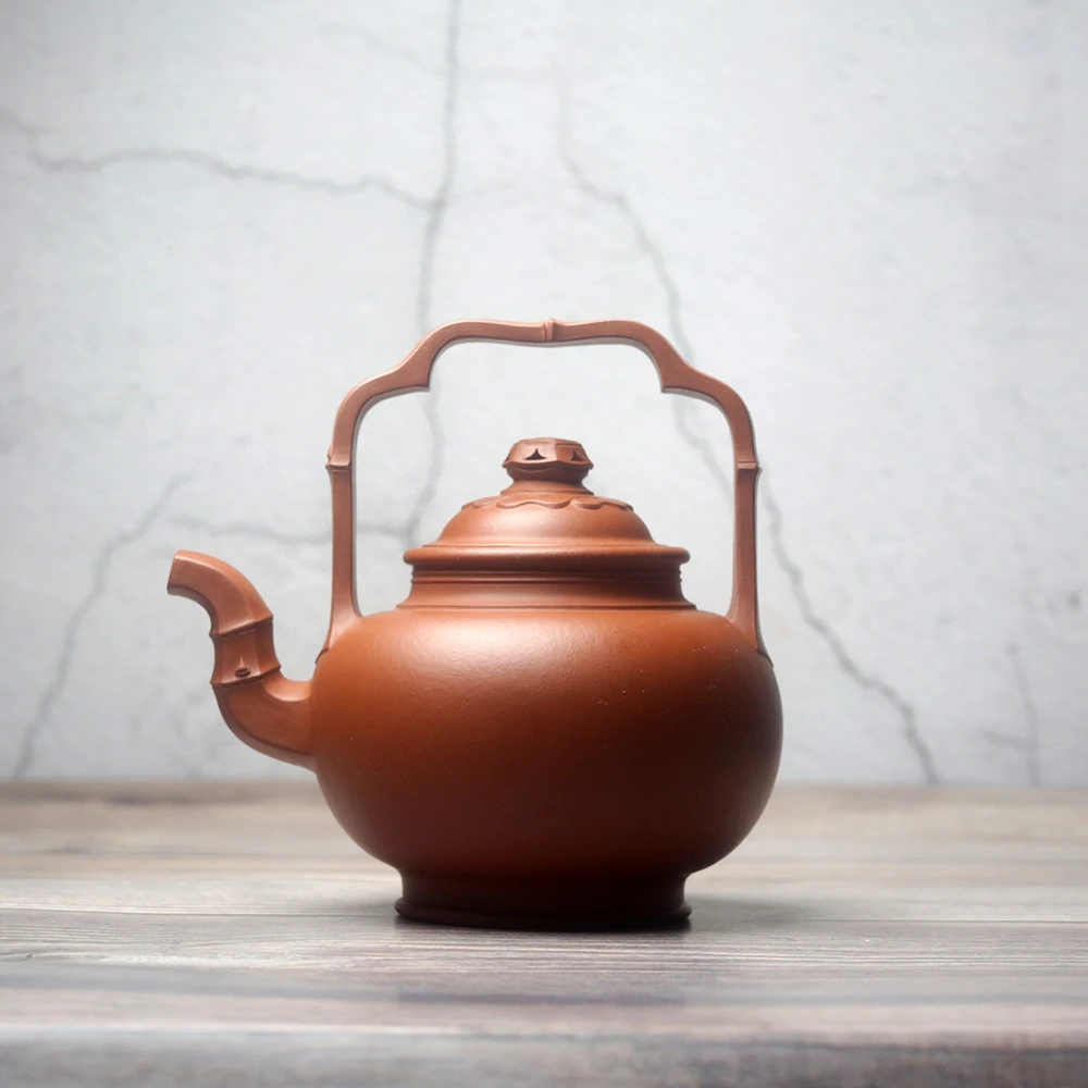 竹节大彬提梁 生料朱泥 260cc 孤品 黄霁峰 全手工 紫砂壶