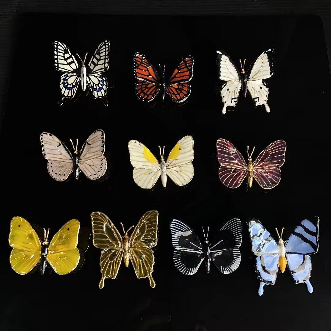 铜合金亚克力耳饰 【Liz璇子中古】空窗珐琅蝴蝶耳夹合集