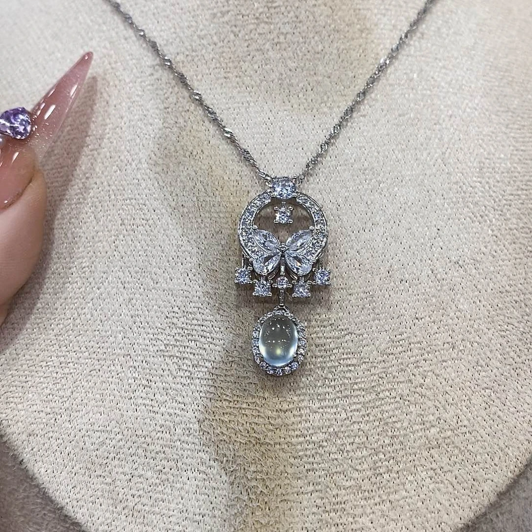 蛇纹石玉银S925镶嵌颈饰