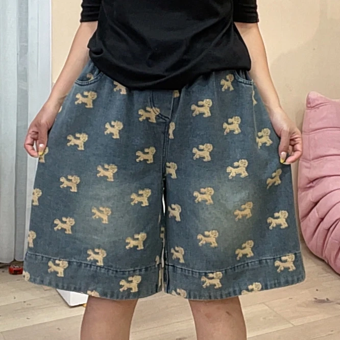 8106牛仔印花狗狗卡通图案短裤女