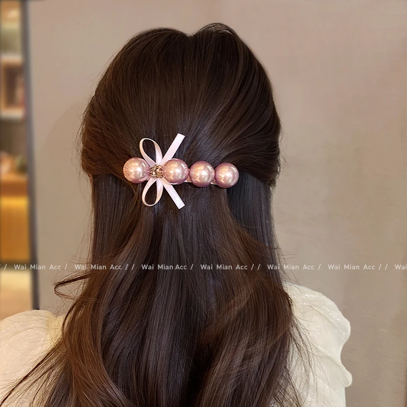 高端法式粉色珍珠顶夹头饰高级感后脑勺半扎发夹女2025新款弹簧夹