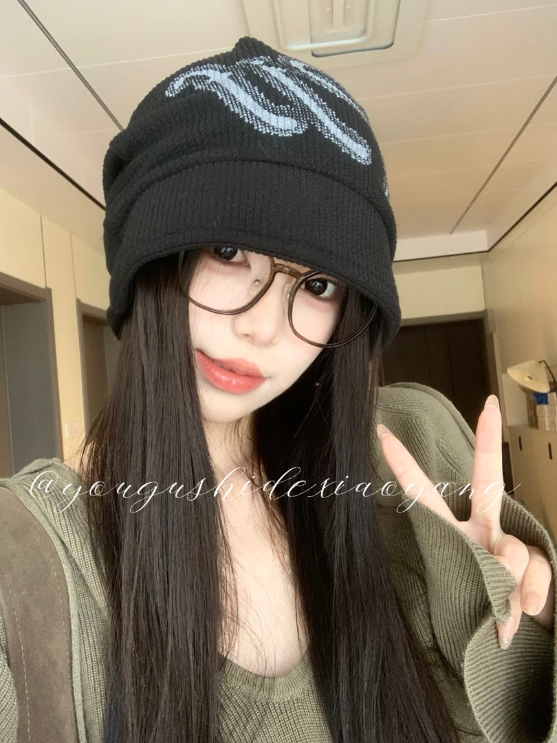 新版本！韩系慵懒堆堆帽女秋冬带帽檐针织冷帽女大头围显脸小百搭