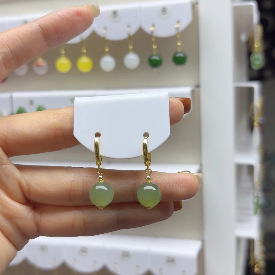 银S925镶嵌和田玉耳饰