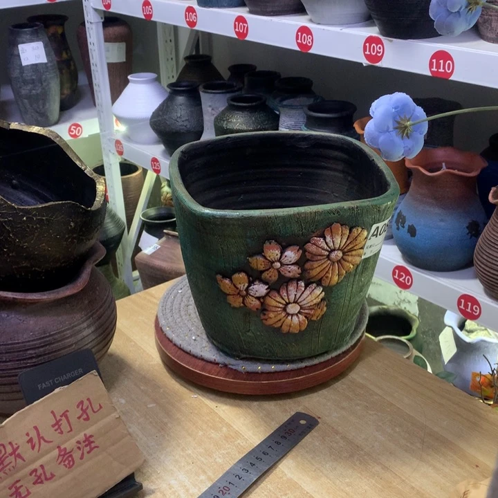 【闪购商品】红陶留****甲粗糙盆有孔高19口23