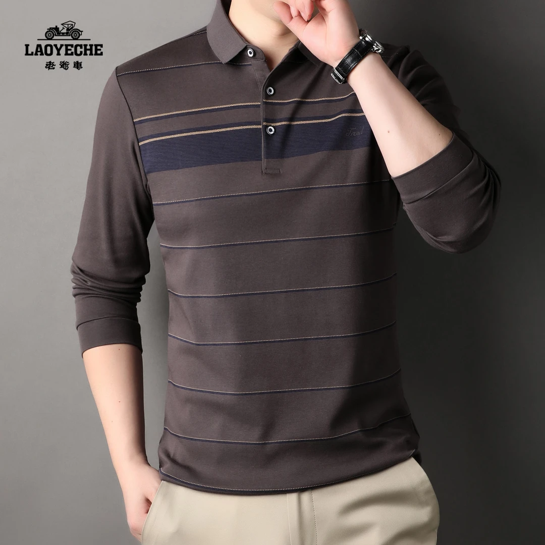 老爷车运动春季长袖休闲百搭宽松POLO衫男士时尚商务翻领T恤上衣