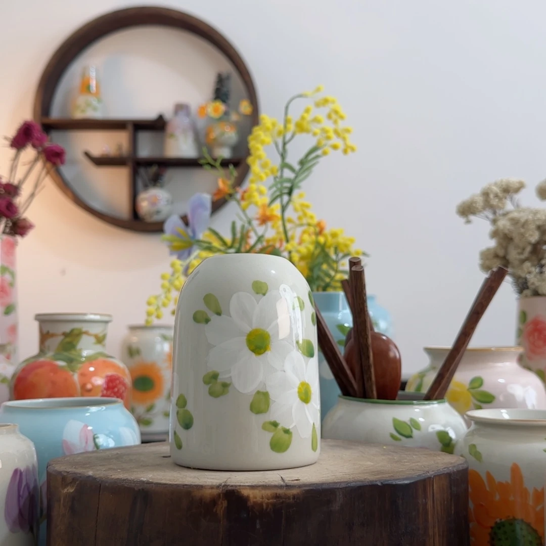 摆件景德镇手绘陶瓷花瓶摆件无孔