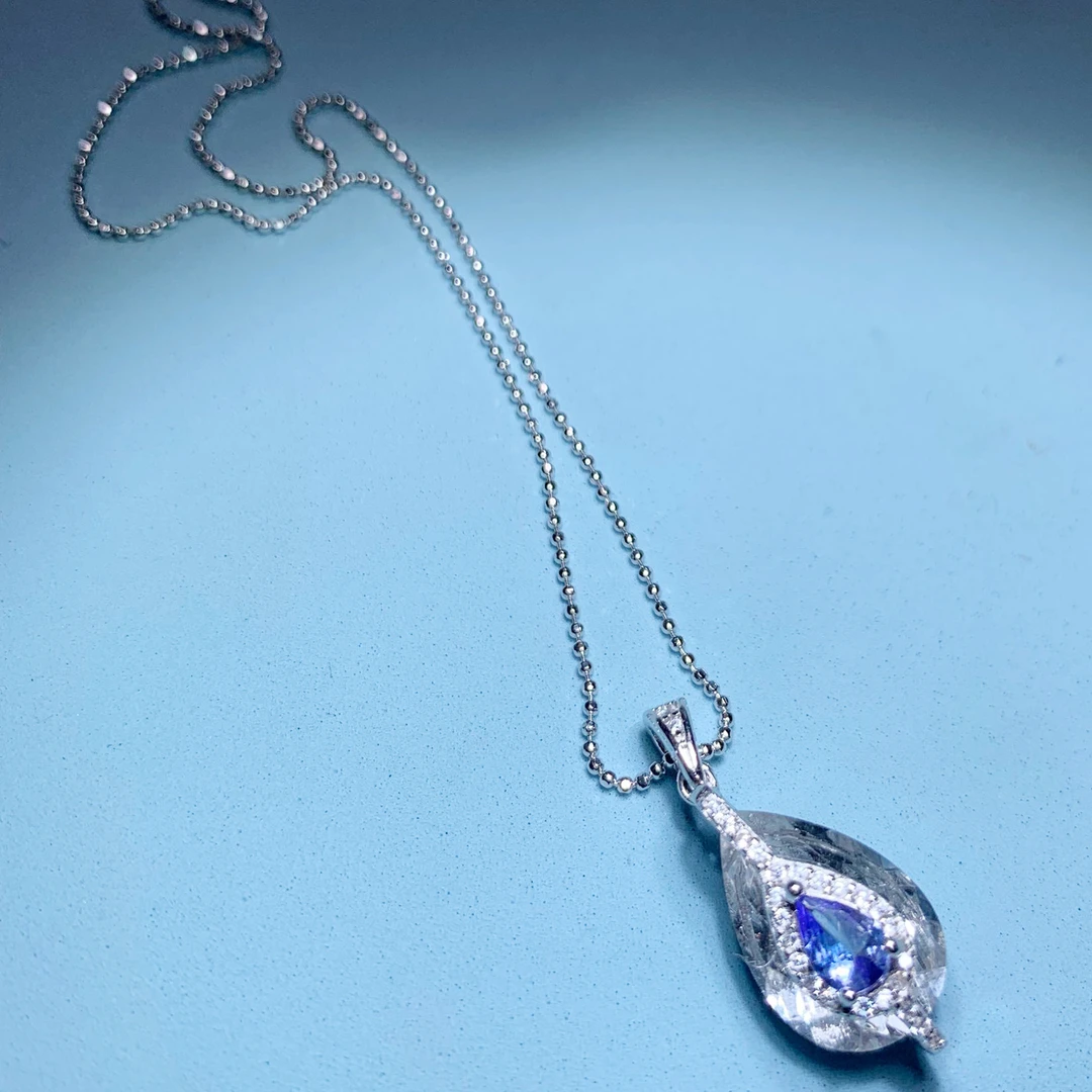 天然全净体切割白水晶吊坠精致可爱925银无优化