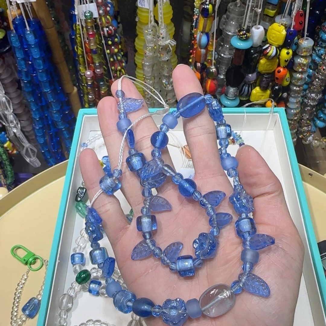 琉璃非金属露水蓝花草牌琉璃珠