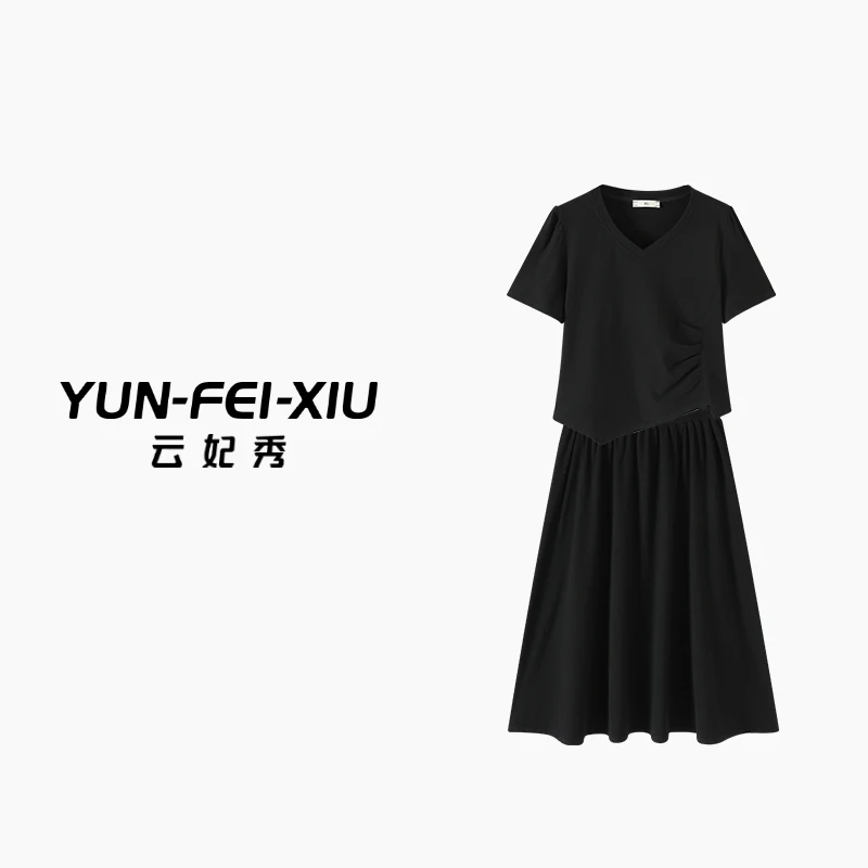 云妃秀大码女装套装休闲胖妹妹显瘦宽松上衣裙子两件套夏季6220AB