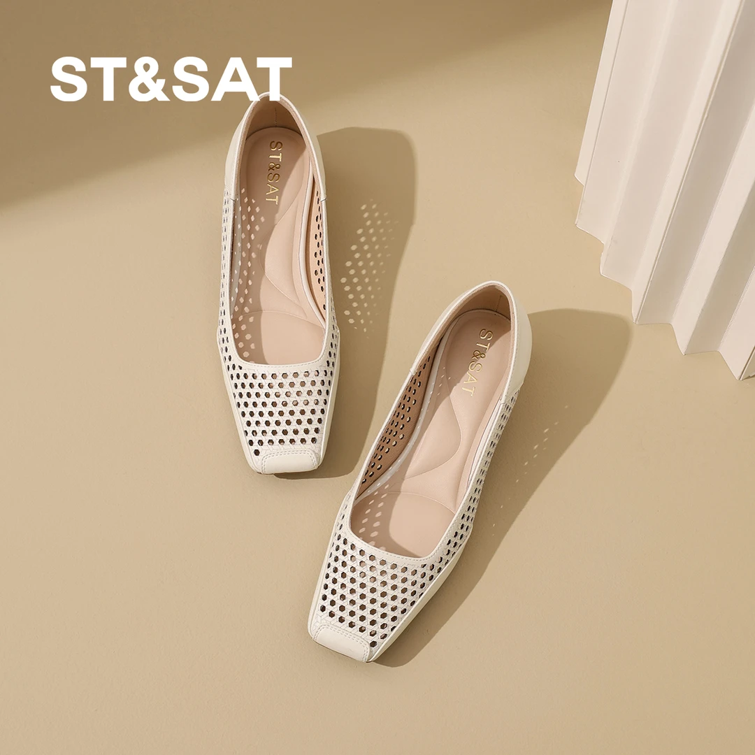 羊皮/3cm 星期六夏季六边形孔镂空羊皮时尚气质镂空单鞋典雅显气