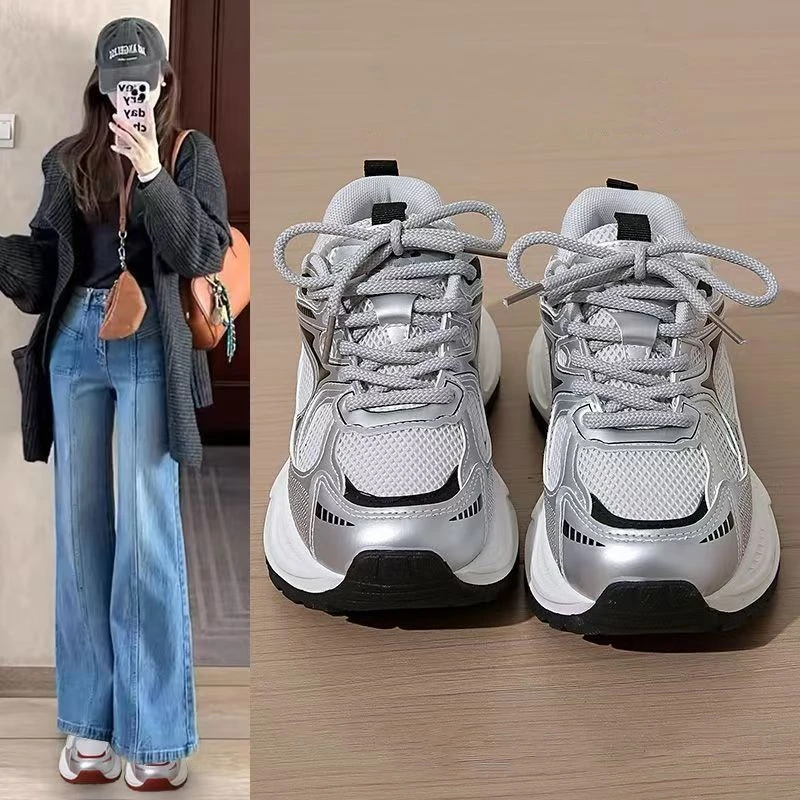 网面透气老爹鞋女鞋厚底2025新款小蛮腰休闲鞋软底轻便防滑运动鞋