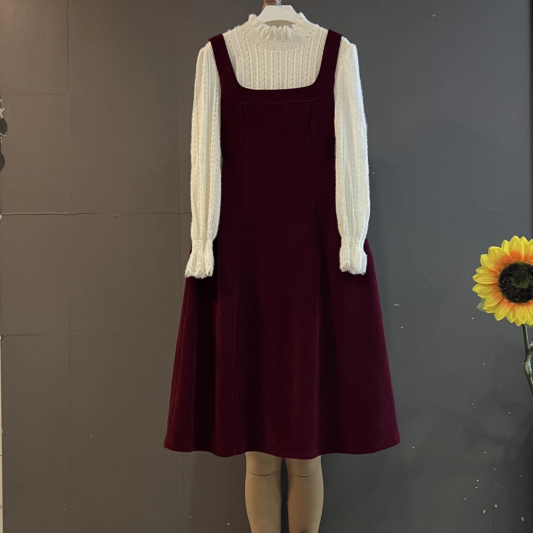 新款时尚温柔风木耳边长袖打底衫➕吊带连衣裙优雅气质两件套