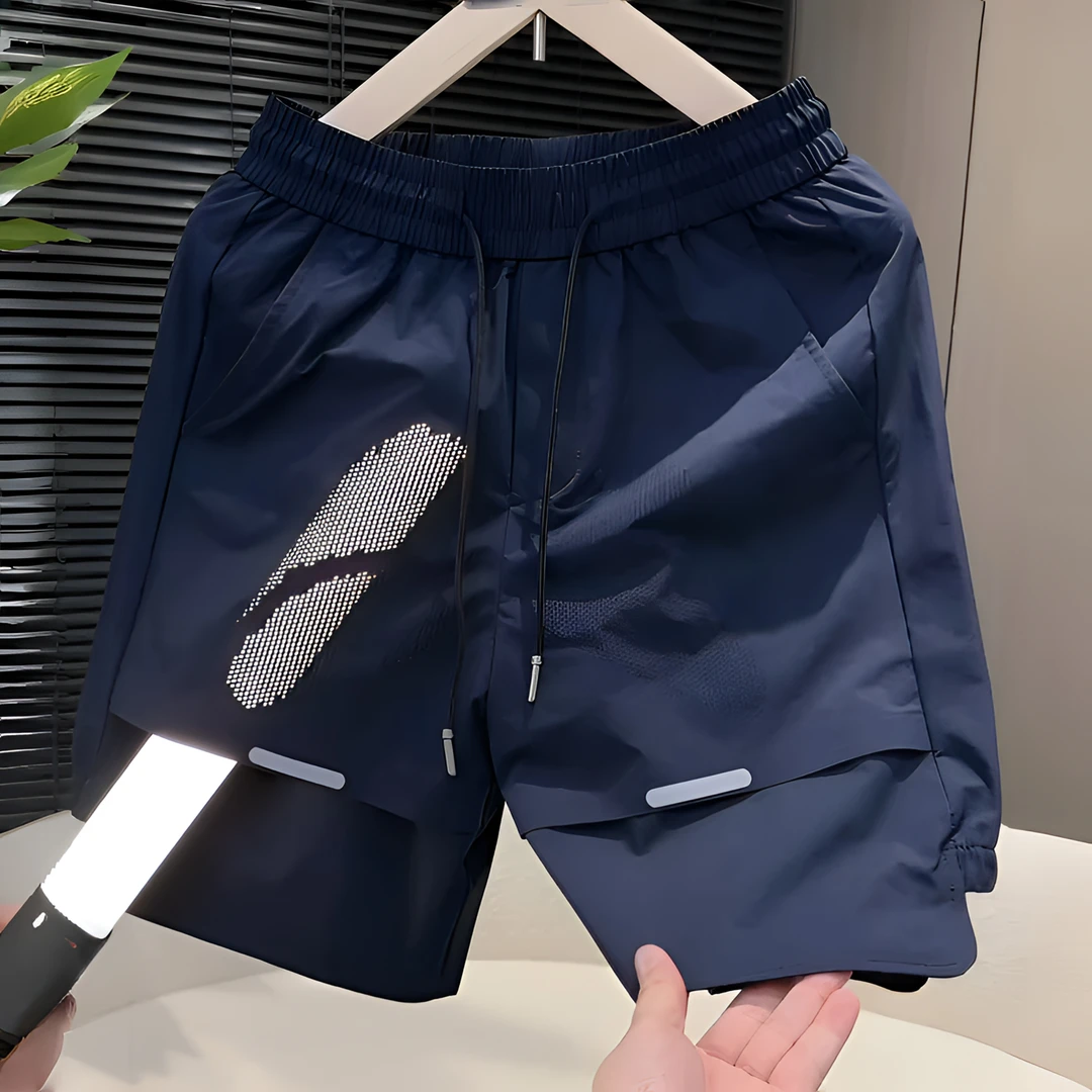 夏季新款激光打孔休闲短裤男潮流拼接百搭冰丝透气运动速干五分裤