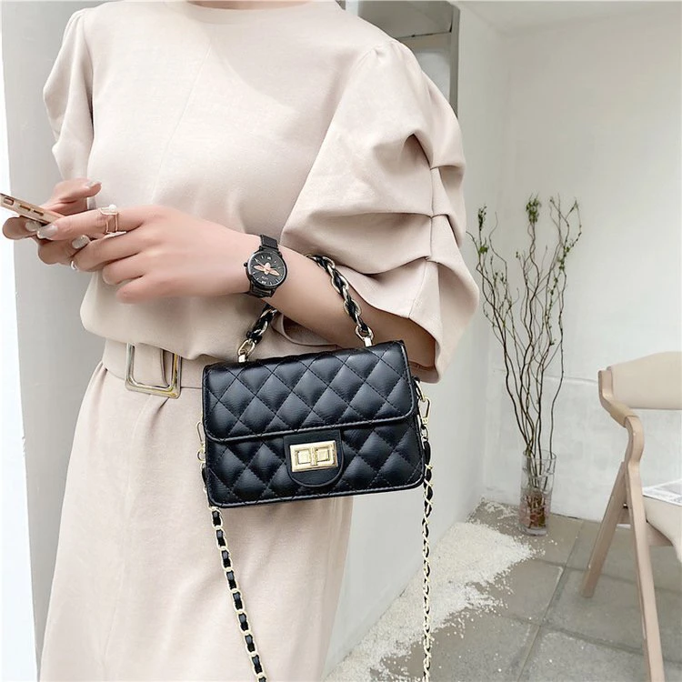 新款百搭小香风菱格网红链条女包单肩斜挎手提多层设计菱格绣线