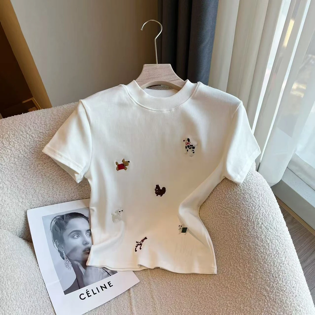 【豆子推荐】7219 春季新款减龄卡通刺绣正肩T恤百搭短袖