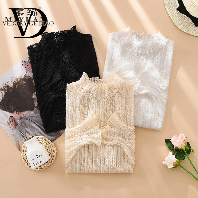 维多利亚蕾丝打底衫女内搭春秋冬半高领洋气小衫2026新款网纱上衣