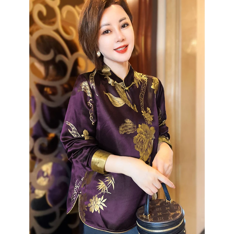 桑蚕丝一粒扣新中式衬衫织锦精致女装上衣25091609