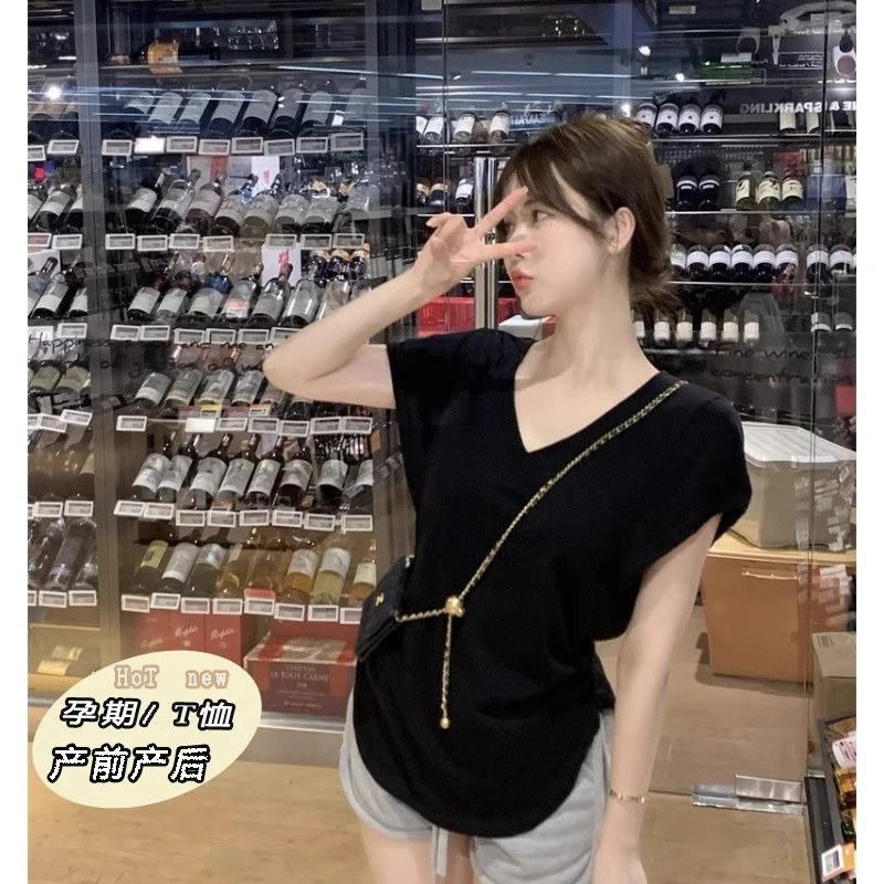 孕妇T恤夏季短袖上衣时尚显瘦宽松遮肚子不显怀体恤弹力打底衫夏