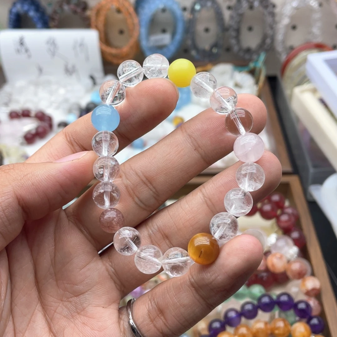 未镶嵌烟晶手链海蓝宝多宝