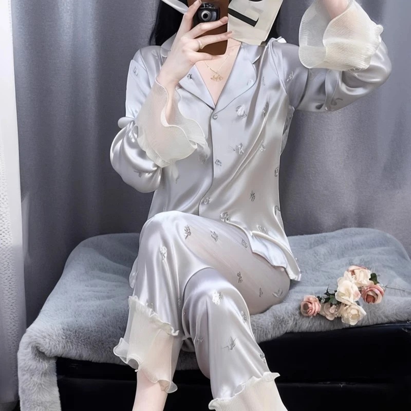 tpvl2025新款水光绸睡衣女春秋长袖法式高级感轻奢家居服可外穿薄