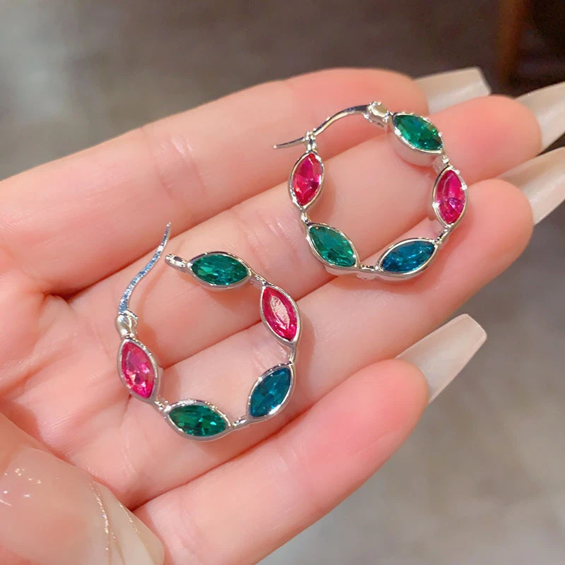 铜合金耳饰 气质轻奢彩色水晶耳扣女小众设计感网红百搭耳环